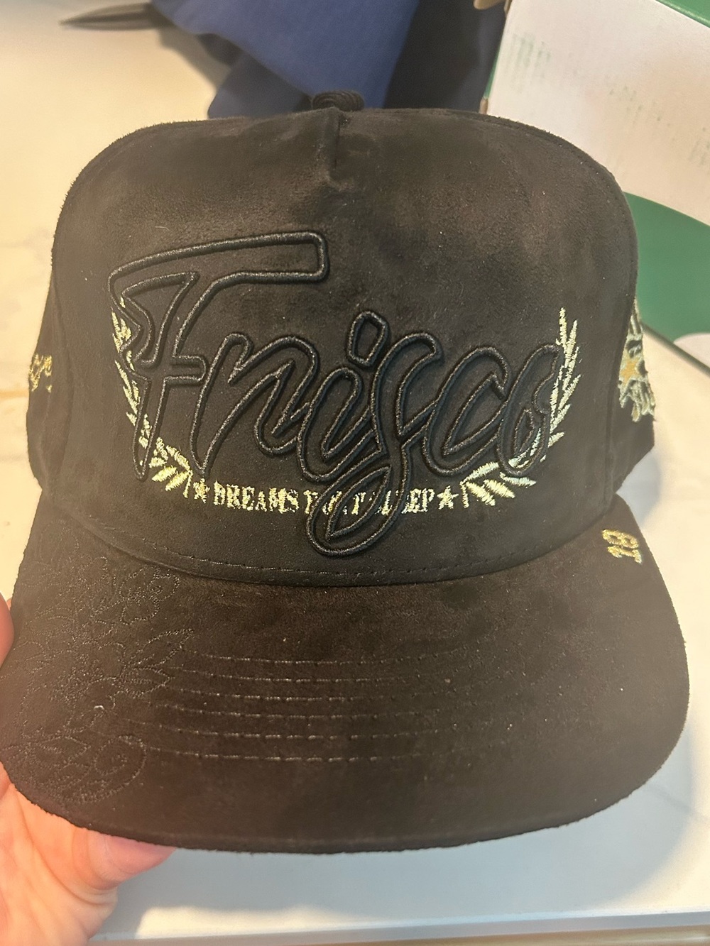 “Frisco” Embroidered Suede Snapback Cap